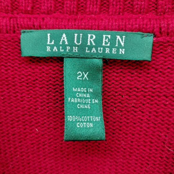 Ralph Lauren Sweater Womens 2X Red Cardigan Gold Button Up Shawl Collar Pockets - Picture 9 of 15